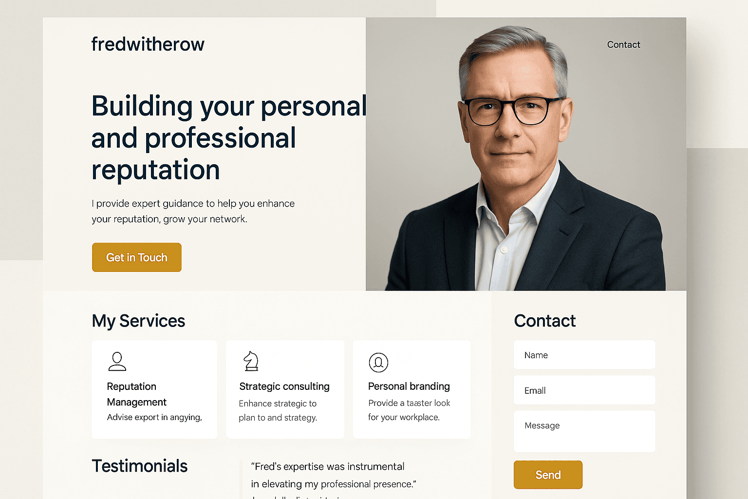 fredwitherow.com website mockup
